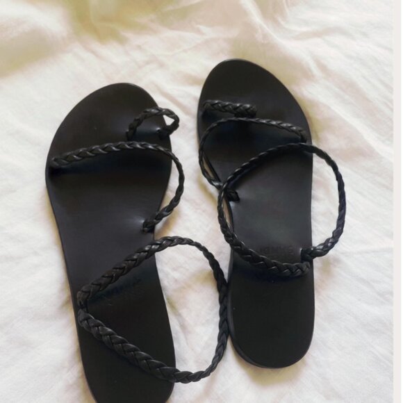 Ancient Greek Sandals Eleftheria Black Braided Leather Size 7 | Minimalist Black - Picture 3 of 11